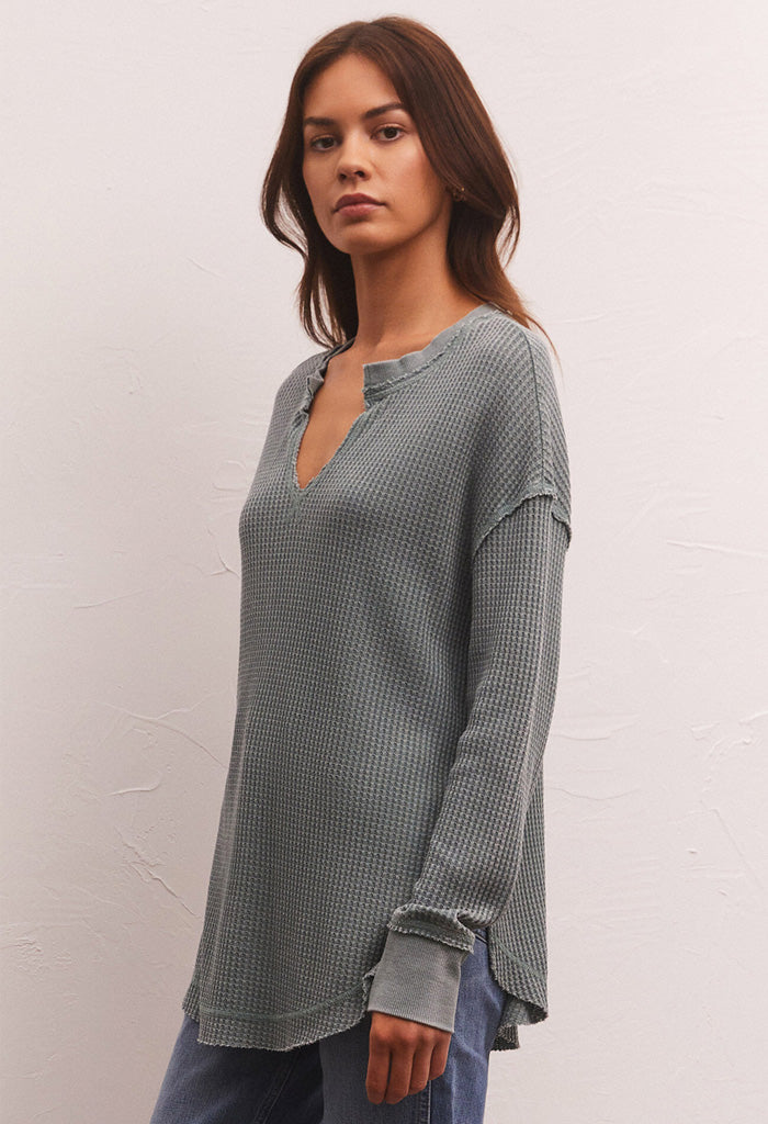 Z Supply Driftwood Thermal LS Top-Calypso Green