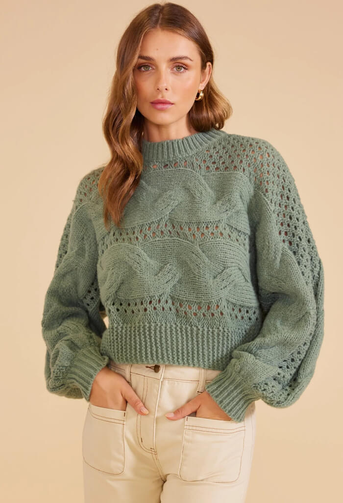 Minkpink Kaine Cable Sweater-Mint