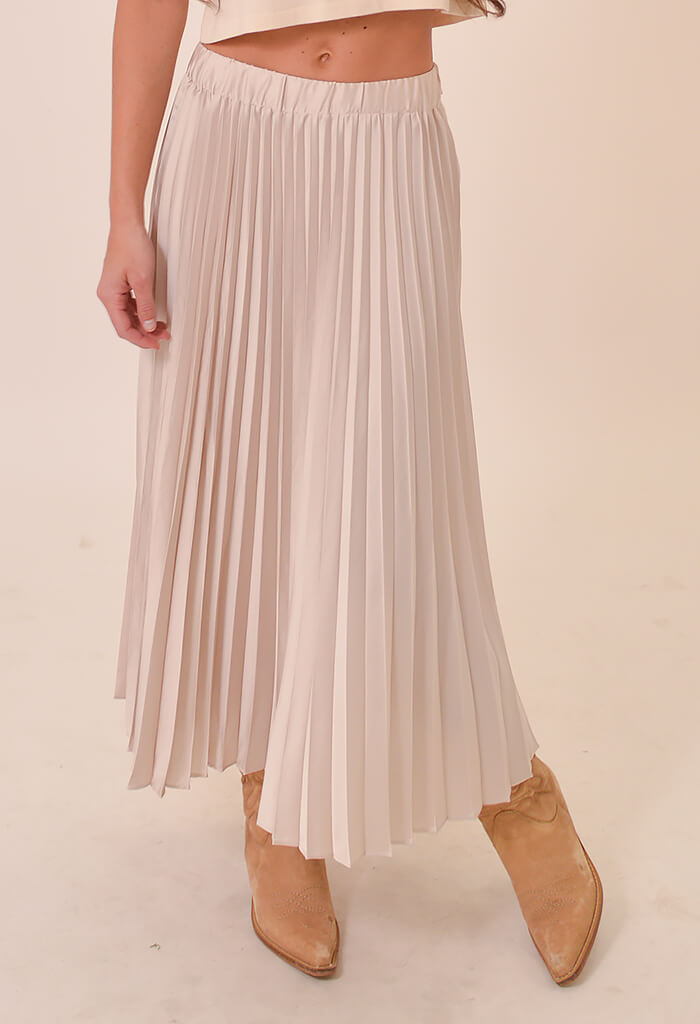Sanctuary Clothing Everyday Pleated Satin Skirt-Toasted Marshmallow