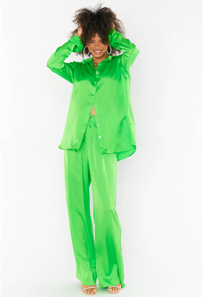 Show Me Your Mumu Hayes Trouser-Bright Green Luxe Satin