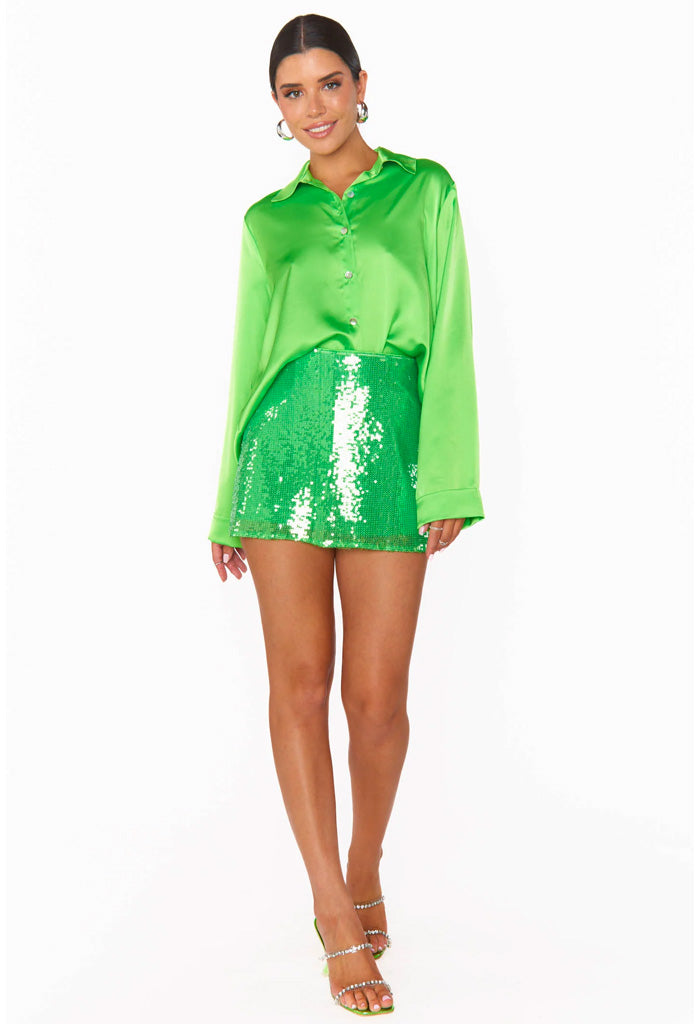 Show Me Your Mumu All Night Skort-Bright Green Sequins