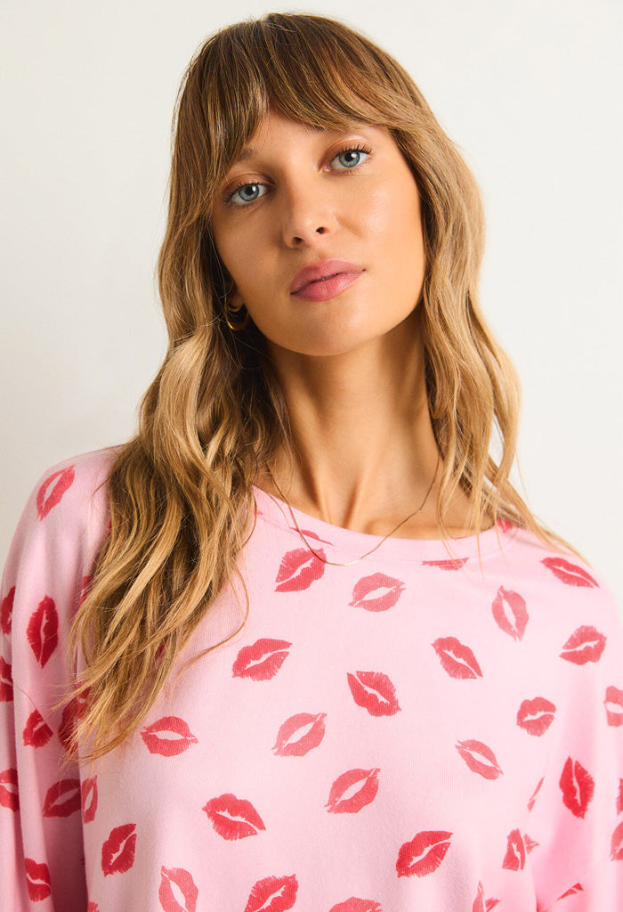 Z Supply Pucker Up Kisses LS Top-Cotton Candy
