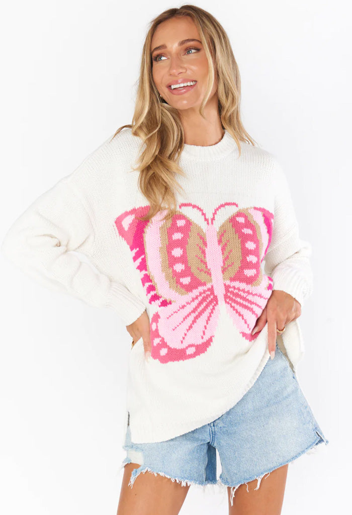 Show Me Your Mumu Stay Awhile Sweater-Pink Butterfly