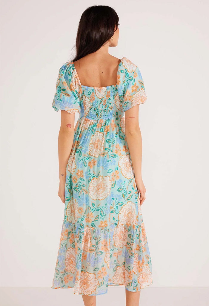 Minkpink Evelyn Puff Sleeve Midi Dress-Mint/Floral