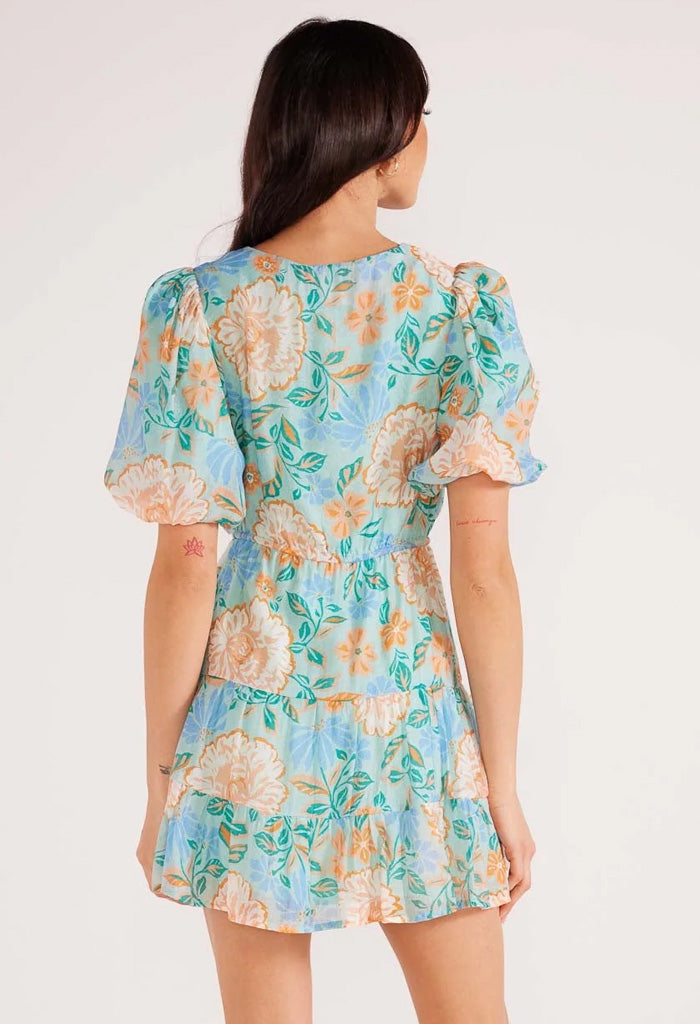 Minkpink Evelyn Puff Sleeve Mini Dress-Mint/Floral