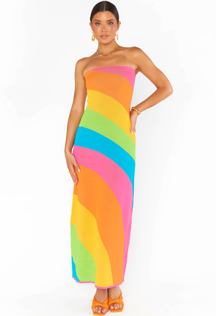 Show Me Your Mumu Island Nights Tube Dress-Salty Rainbow Stripe Knit