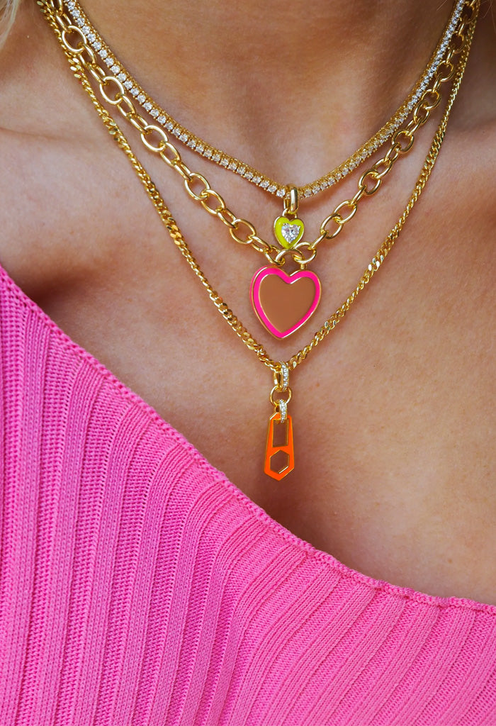Luv AJ Pave Heart Pendant Necklace-Hot Pink