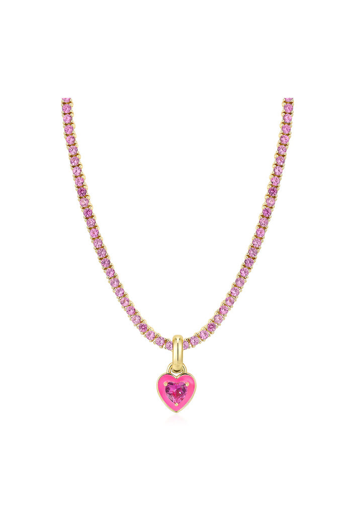 Luv AJ Mini Ballier Necklace with Heart Charm-Hot Pink