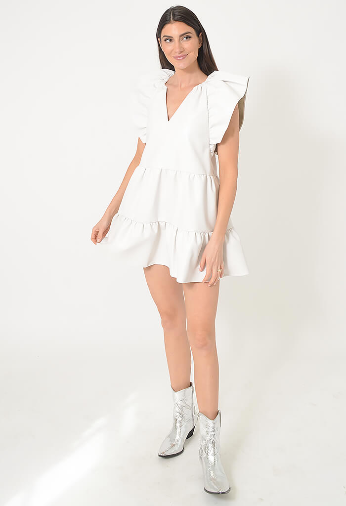 Buddy Love Ronnie Ruffle Sleeve Dress-Off White