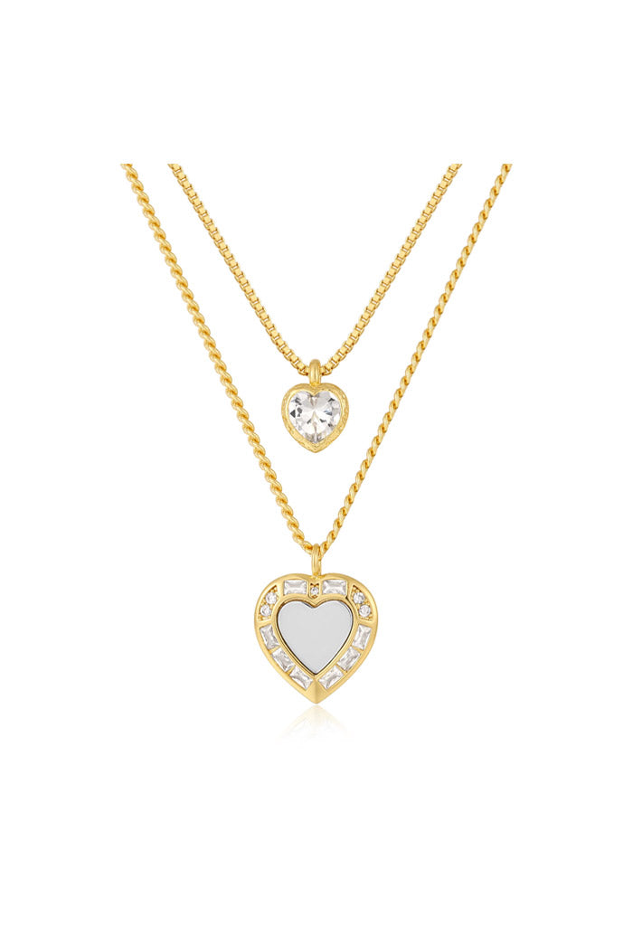 Luv AJ Double Heart Charm Necklace-Clear