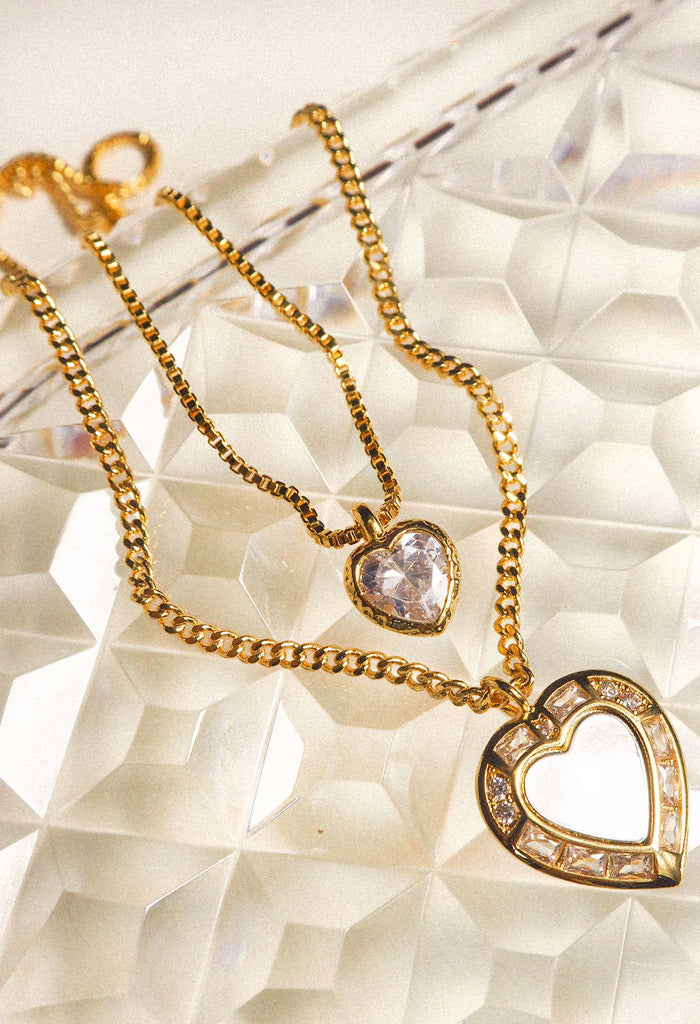 Luv AJ Double Heart Charm Necklace-Clear
