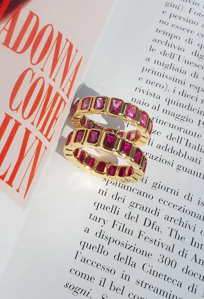 Luv AJ Bezel Emerald Ballier Ring-Gold/Pink