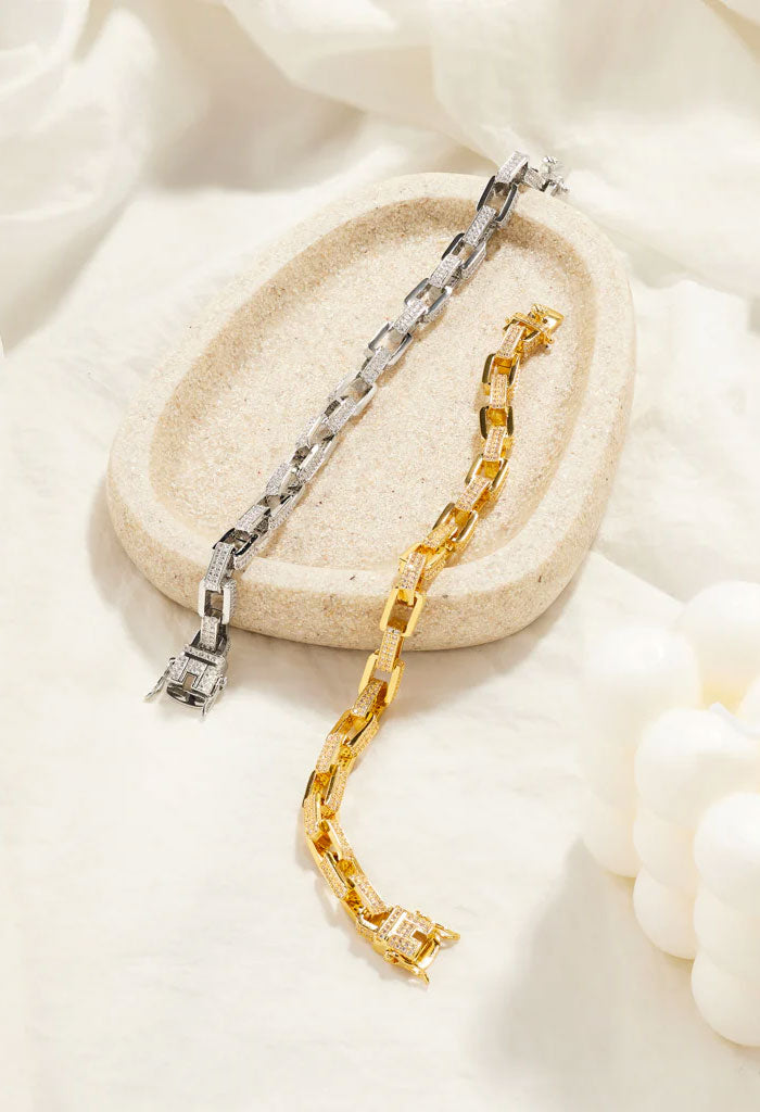 Luv AJ Boxy Pave Chain Bracelet-Silver