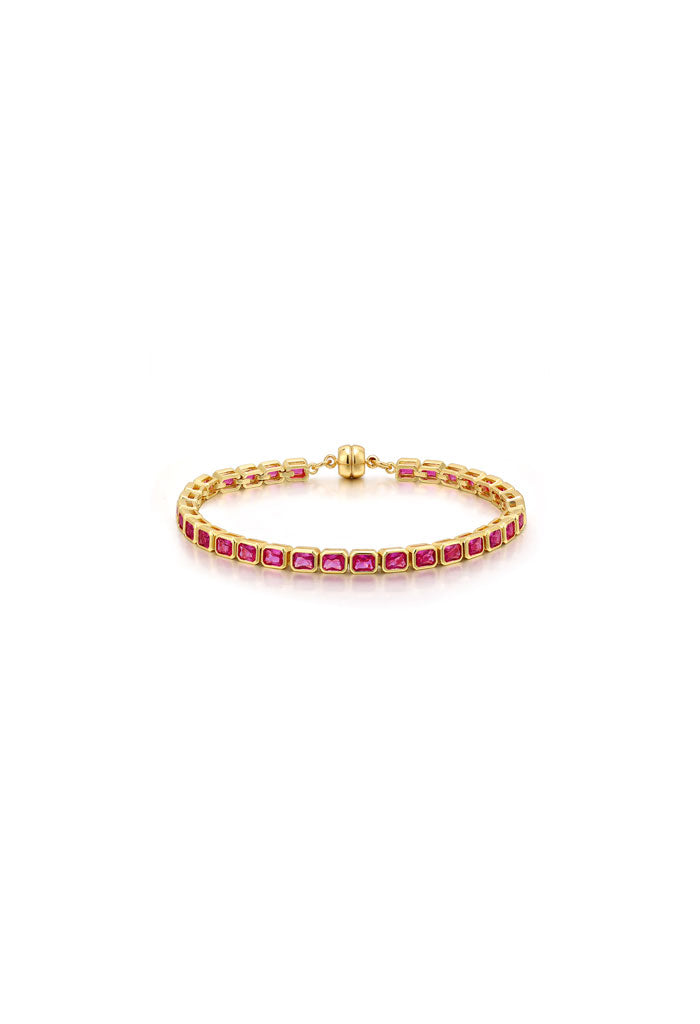 Luv AJ Bezel Emerald Ballier Bracelet-Pink