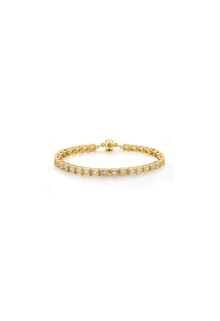 Luv AJ Bezel Emerald Ballier Bracelet-Clear-Gold