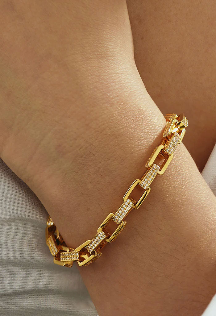 Luv AJ Boxy Pave Chain Bracelet-Gold