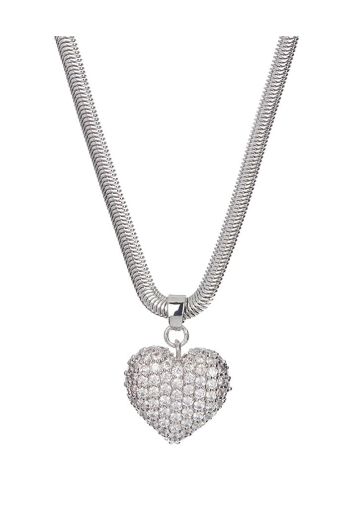 Luv AJ Pave Puffy Heart Necklace-Silver