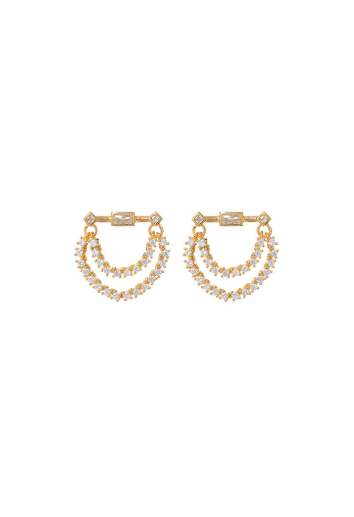 Luv AJ Baguette Hanging Chain Studs-Gold