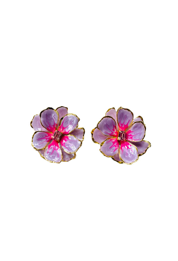 Floral Jewel Box Statement Stud Earrings-Mauve